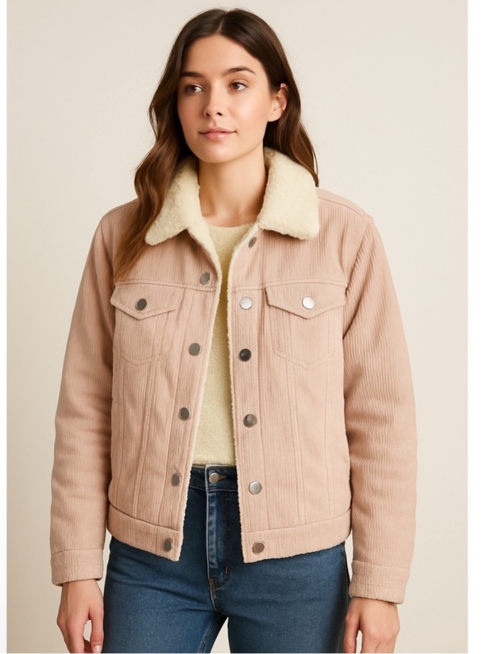 Corduroy Sherpa Fleece Lined Trucker Jacket